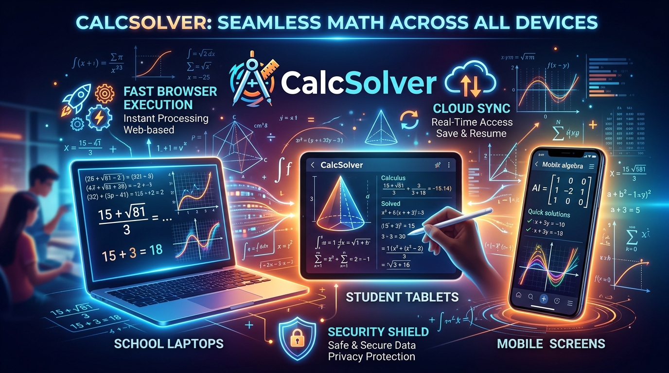 CalcSolver seamless math solving across school laptops, Chromebooks, tablets, and phones
